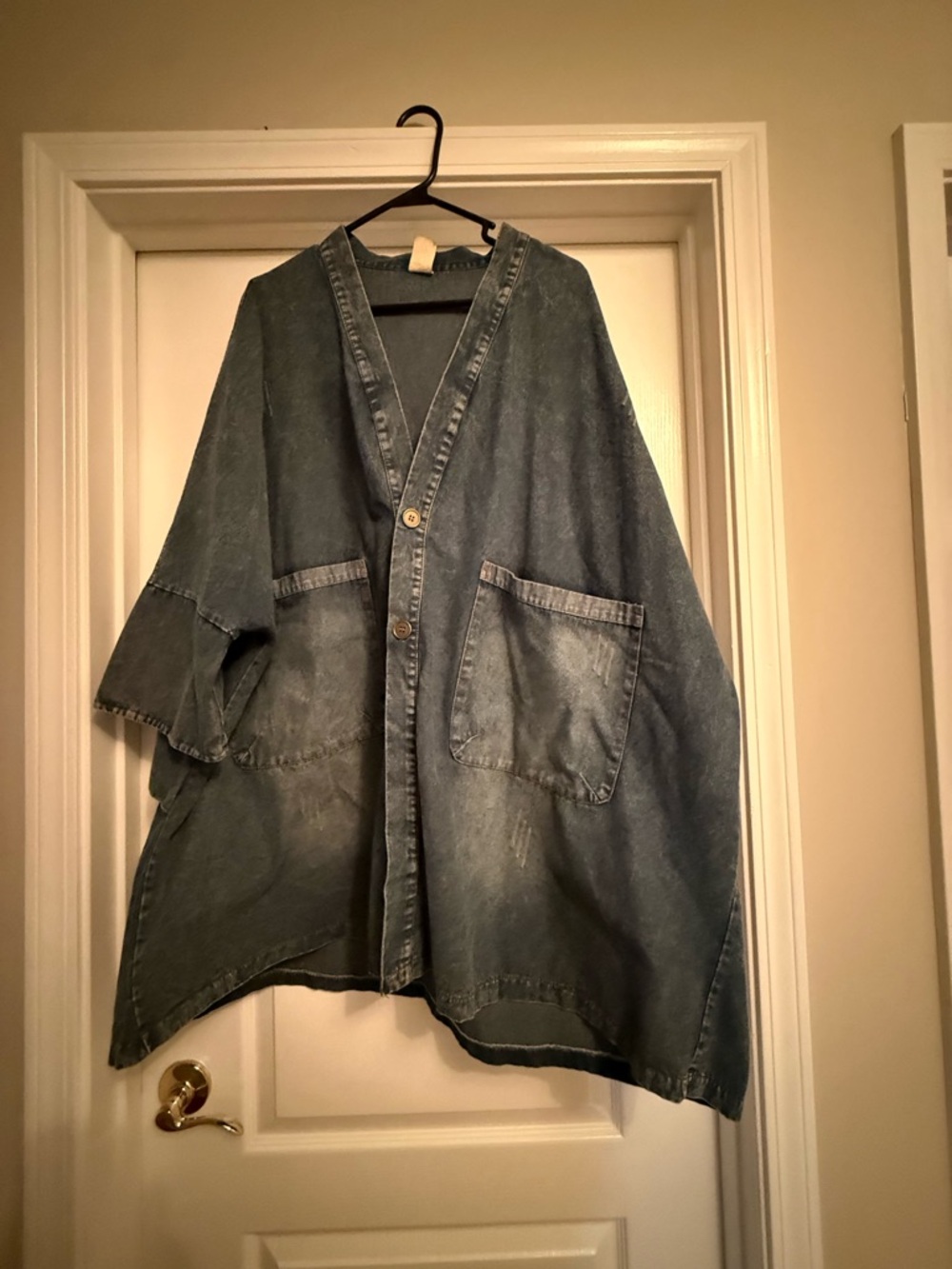 Oversized Denim Shacket Jacket in Faded Blue - Picture 3 of 10